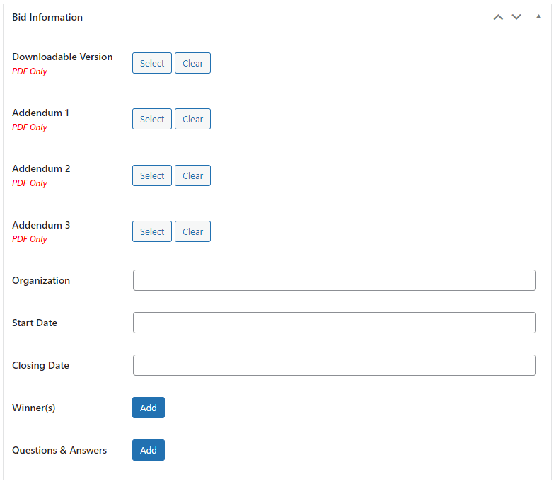 Bid &amp RFQ Center Administration