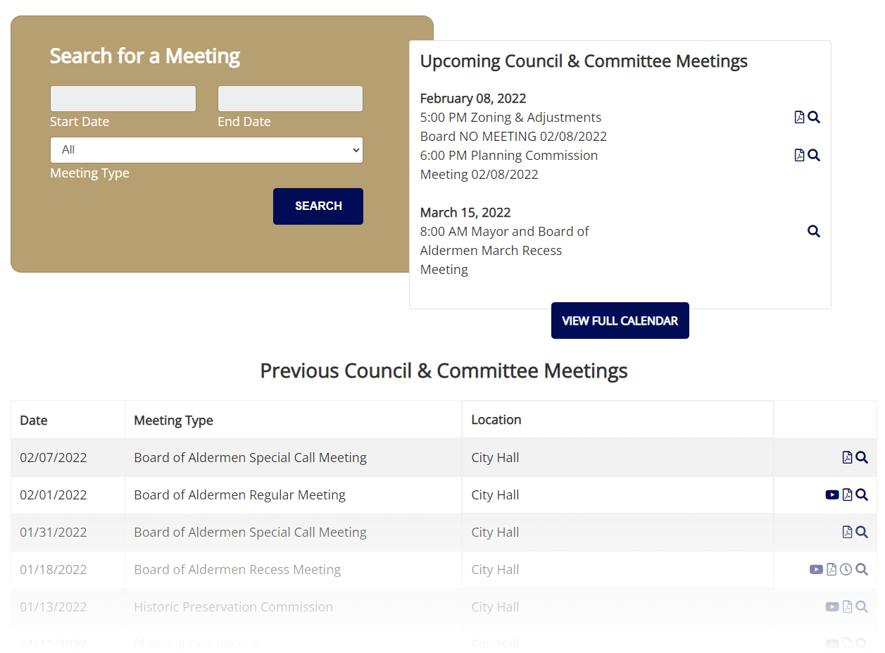 Document Center Historical Search and Filters